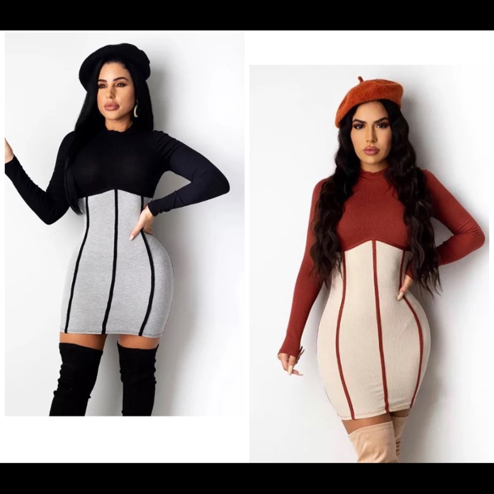 Longsleeve Bodycon Ribbed Dress - Picture 1 of 6